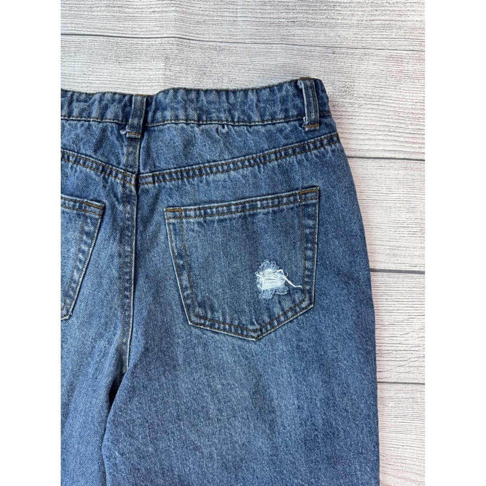 Vanilla Star High Waisted Distressed Straight Leg Jeans Blue Button Fly Size 7 - Picture 9 of 12